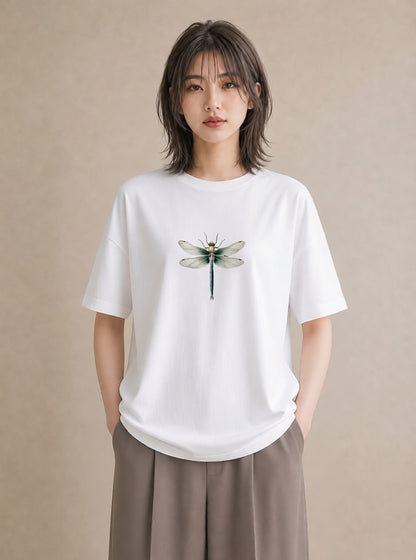 デザインTシャツ レディース とんぼ 昆虫 虫 イラスト 韓国風 20代 カジュアルコーデ 白T