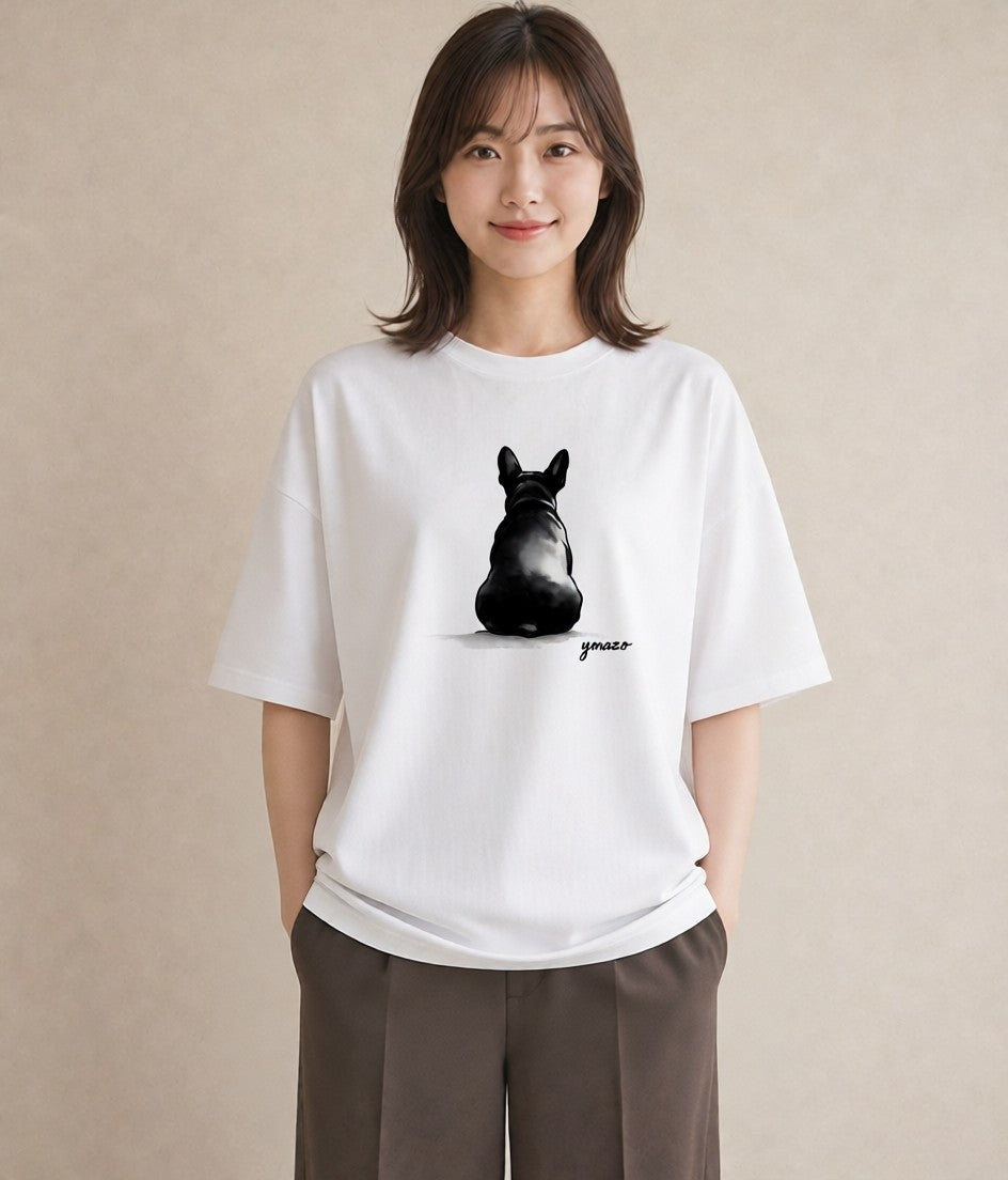 プリントTシャツ レディース フレンチブルドッグ フレブル 犬 いぬ イラスト ママ カフェ服 白T
