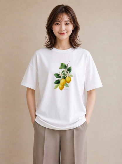 プリントTシャツ レディース レモン 檸檬 食べ物 フード イラスト 旅行コーデ 夏コーデ 通学 白T