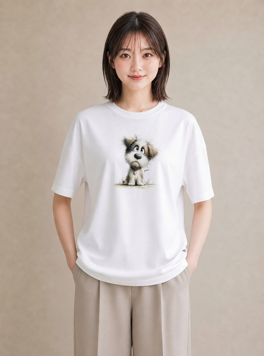 グラフィックTシャツ レディース わんちゃん 犬 いぬ イラスト 手描き風 海 カフェ巡り 白T