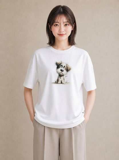 グラフィックTシャツ レディース わんちゃん 犬 いぬ イラスト 手描き風 海 カフェ巡り 白T
