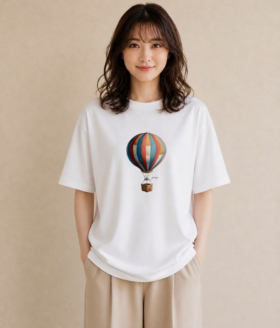 デザインTシャツ レディース 気球 星空 宇宙 イラスト 北欧風 おしゃれギフト 社会人 白T