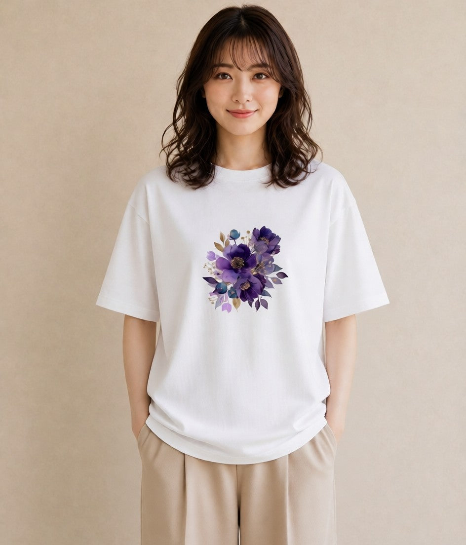 半袖Tシャツ レディース パンジー 花 花柄 イラスト 個性的 旅行 母娘コーデ 白T