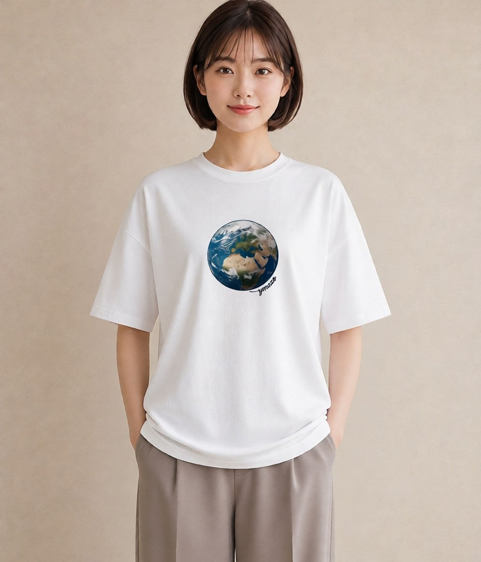 デザインTシャツ レディース 地球 星空 宇宙 イラスト 休日コーデ デート 帰省 白T