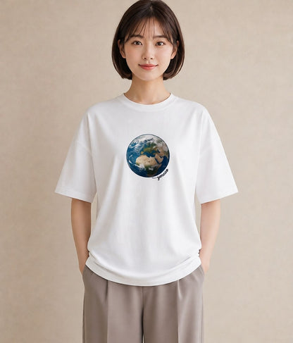 デザインTシャツ レディース 地球 星空 宇宙 イラスト 休日コーデ デート 帰省 白T