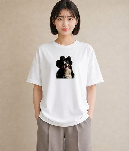Tシャツ レディース バーニーズマウンテンドッグ 犬 いぬ イラスト ガーリー ラフ レイヤード 白T