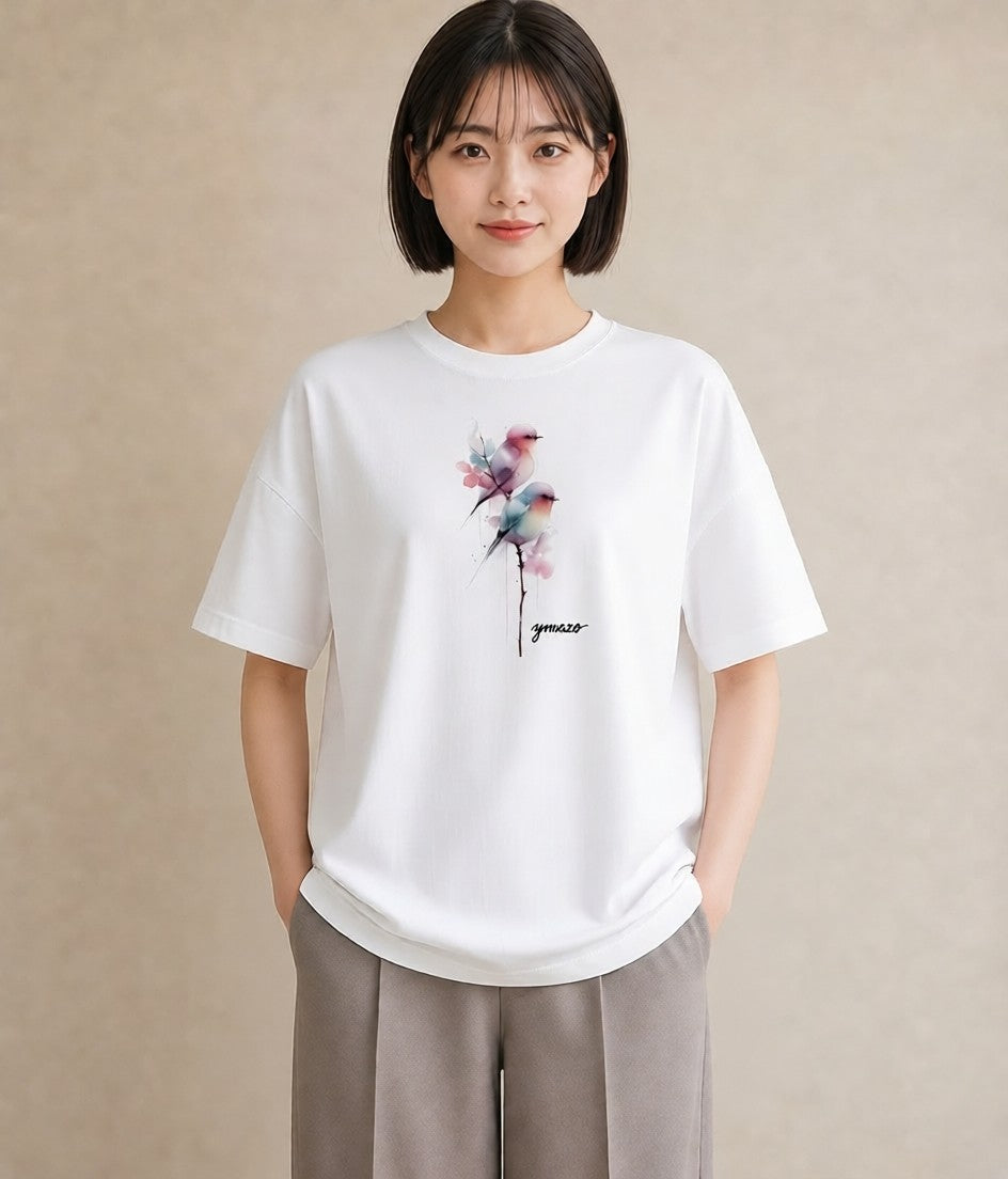 デザインTシャツ レディース コザクラインコ ペット 動物 イラスト 母娘コーデ 自分用 白T