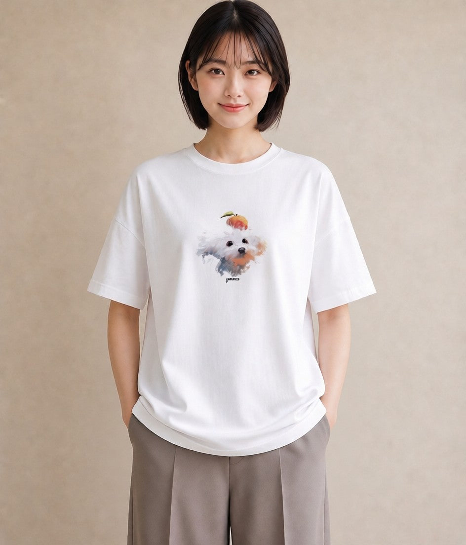 プリントTシャツ レディース トイプードル プードル 犬 いぬ イラスト 手描き風 デート 帰省 白T