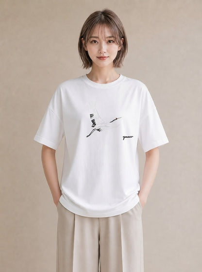 グラフィックTシャツ レディース ハクチョウ 動物 アニマル イラスト ボタニカル 海 カフェ巡り 白T