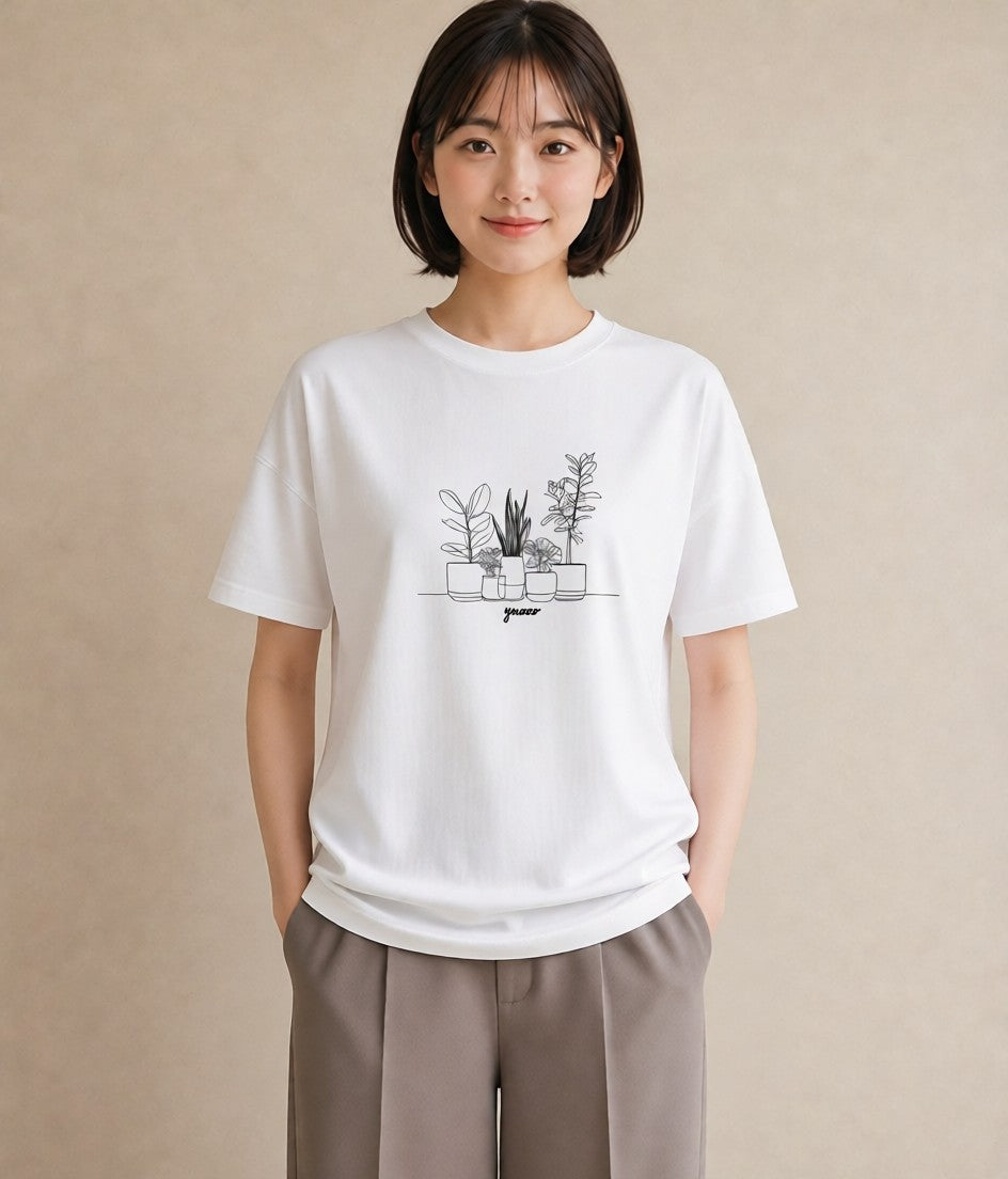 グラフィックTシャツ レディース 夕暮れ バルコニー 夕焼け ナチュラル アンティーク イラスト カジュアル 買い物 夏コーデ 白T