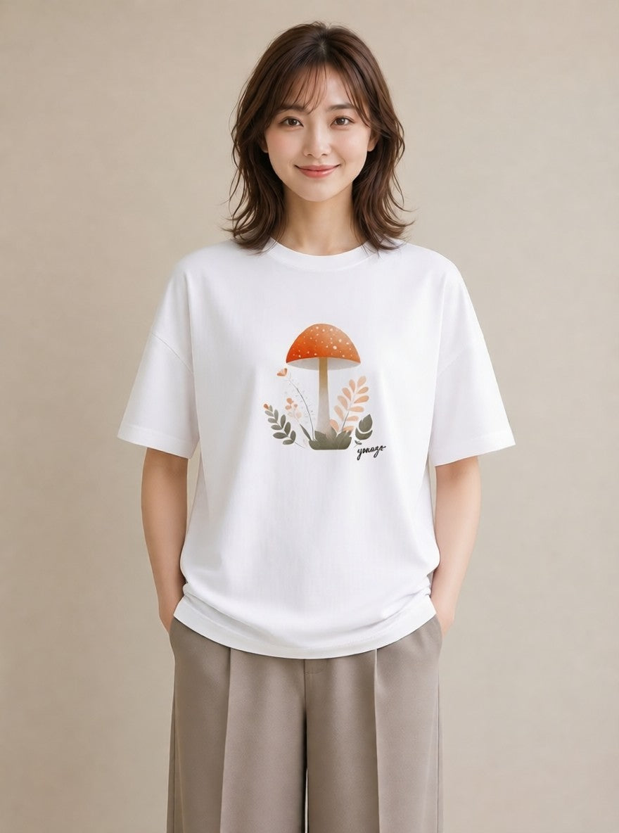 グラフィックTシャツ レディース きのこ 植物 ボタニカル イラスト シンプル 通学 誕生日プレゼント 白T