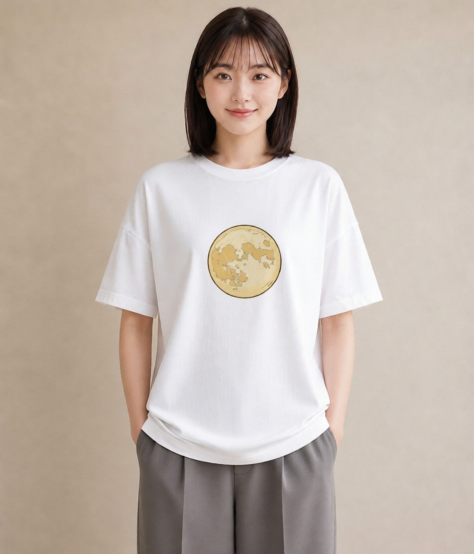 半袖Tシャツ レディース 満月 星空 宇宙 イラスト ユニーク 散歩 お出かけ 白T