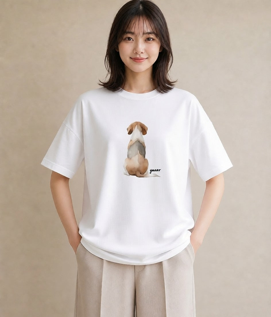 Tシャツ レディース ビーグル 犬 いぬ イラスト 手描き風 ミセス 春コーデ 白T