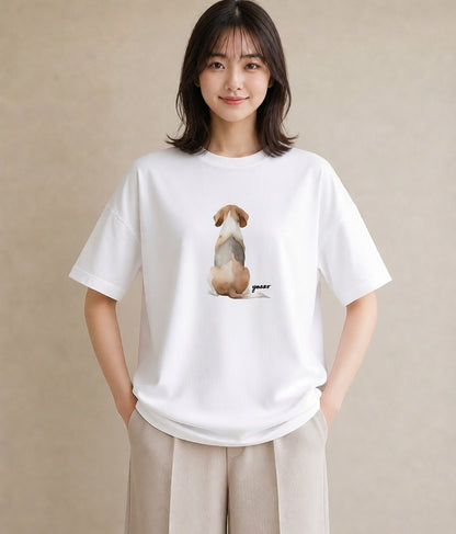 Tシャツ レディース ビーグル 犬 いぬ イラスト 手描き風 ミセス 春コーデ 白T