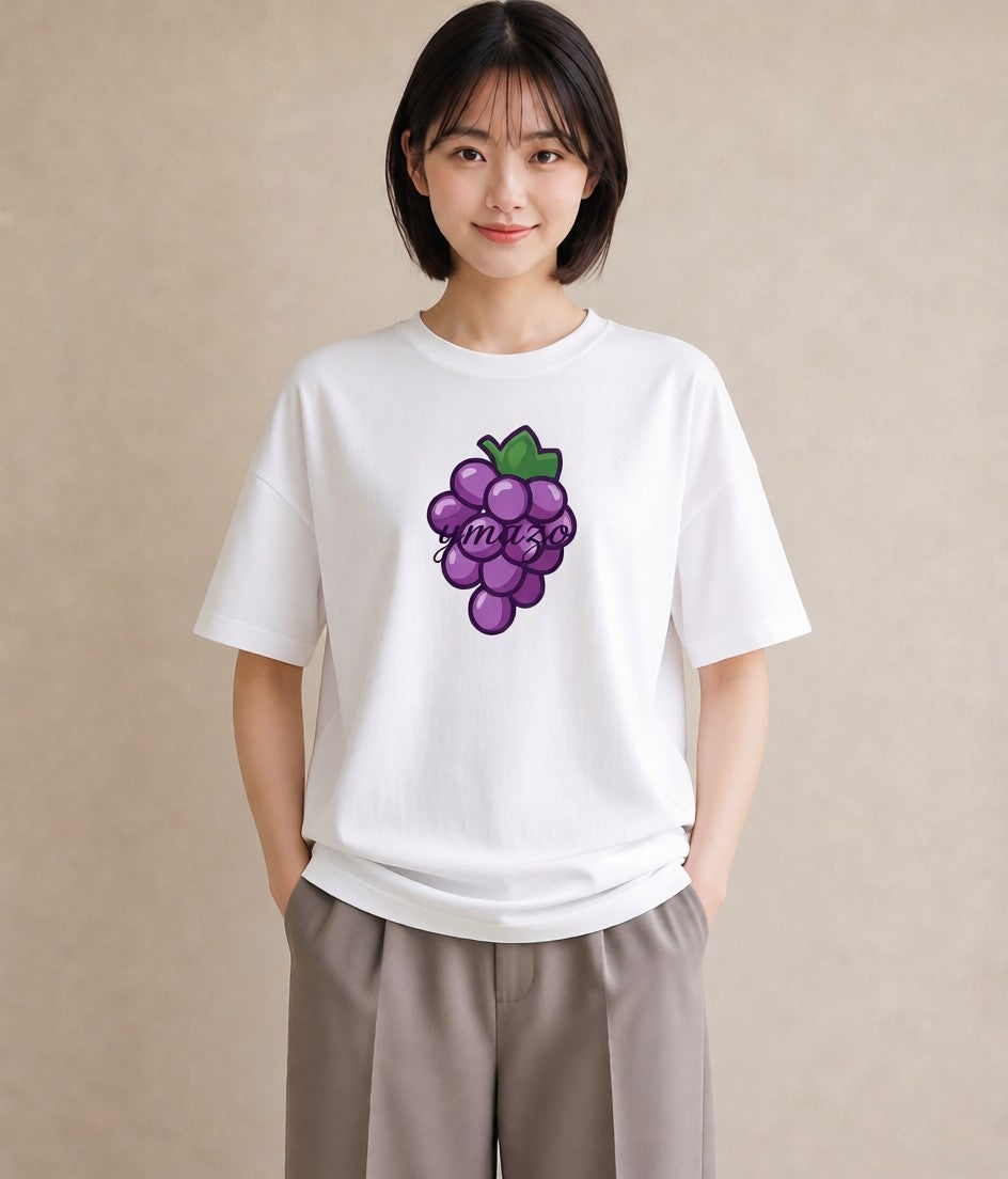 Tシャツ レディース ぶどう 葡萄 食べ物 フード イラスト きれいめカジュアル ミセス 春コーデ 白T