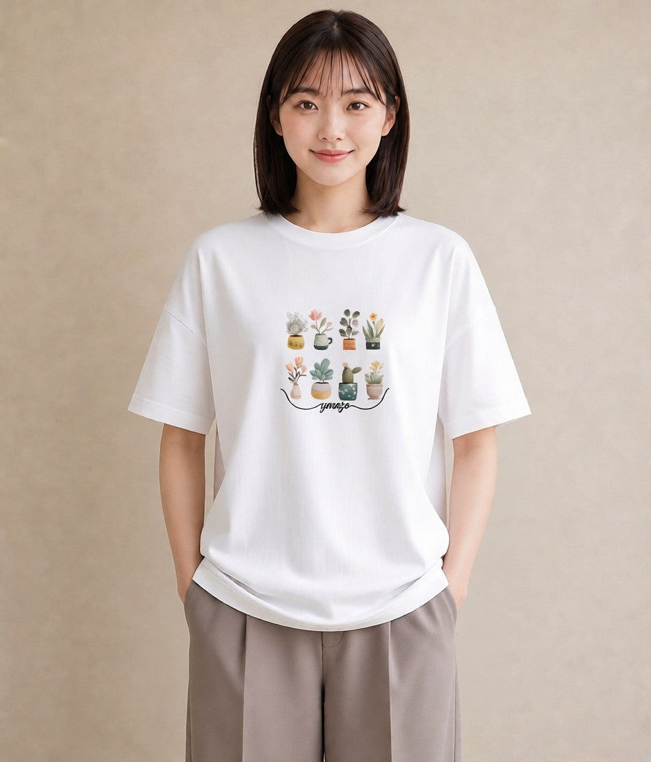 半袖Tシャツ レディース 夕暮れ バルコニー 夕焼け ナチュラル アンティーク イラスト カフェコーデ 自分用 ルームウェア 白T