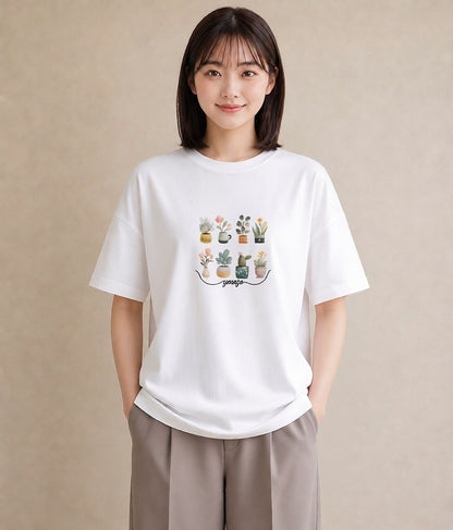 半袖Tシャツ レディース 夕暮れ バルコニー 夕焼け ナチュラル アンティーク イラスト カフェコーデ 自分用 ルームウェア 白T