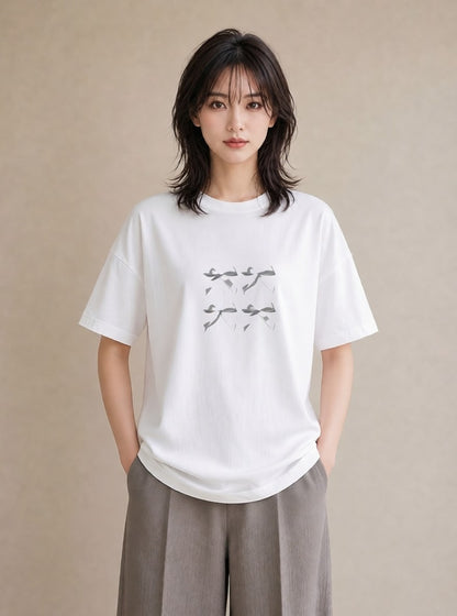 グラフィックTシャツ レディース リボン ボウ りぼん イラスト ミニマル ペアコーデ 秋コーデ 白T