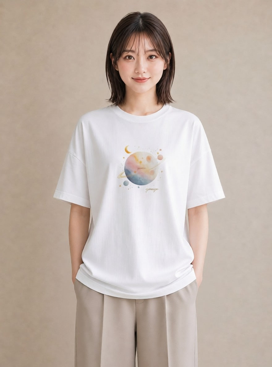 プリントTシャツ レディース 太陽 星空 宇宙 イラスト 水彩風 クリスマス 旅行 白T