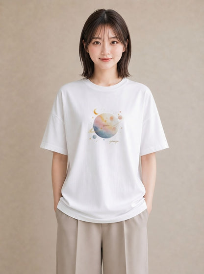 プリントTシャツ レディース 太陽 星空 宇宙 イラスト 水彩風 クリスマス 旅行 白T