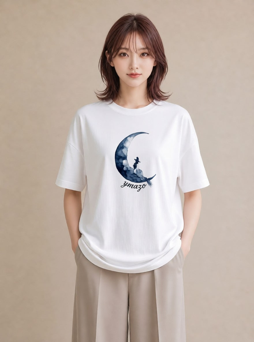 グラフィックTシャツ レディース 月 星空 宇宙 イラスト ユニーク 普段着 週末コーデ 白T