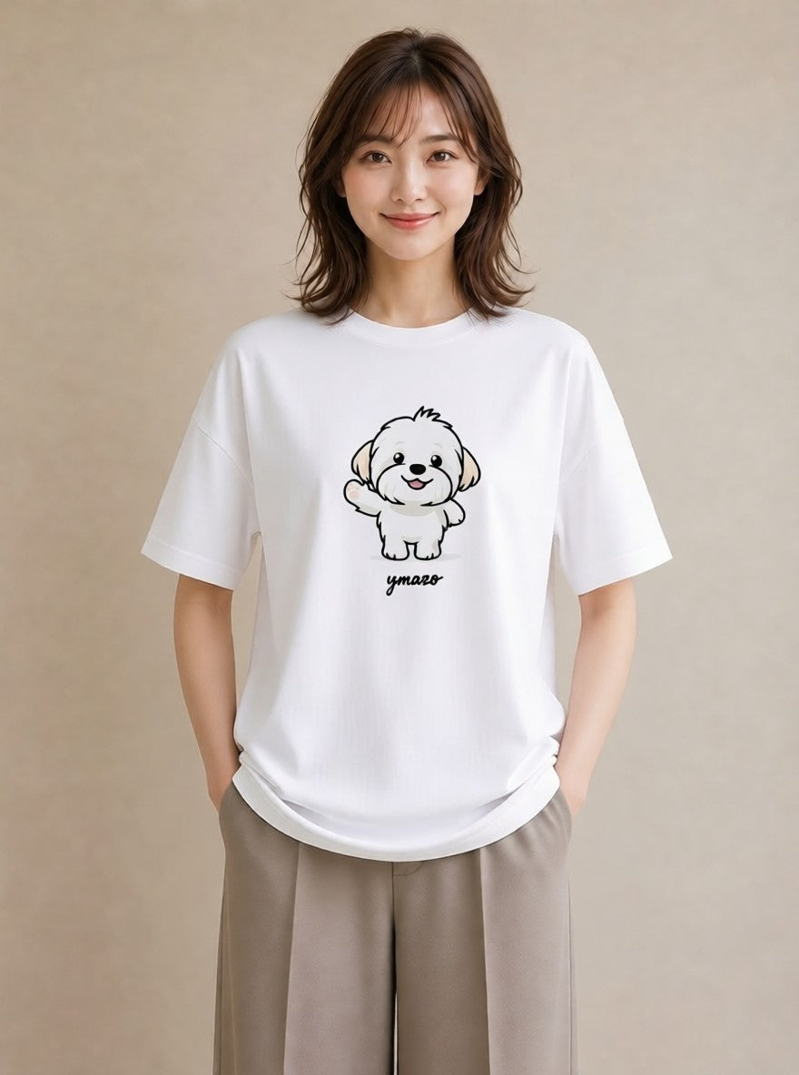 プリントTシャツ レディース ビションフリーゼ 犬 いぬ イラスト ヴィンテージ風 おしゃれギフト 社会人 白T