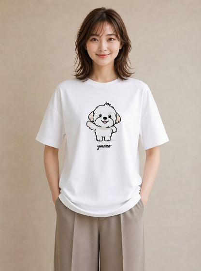 プリントTシャツ レディース ビションフリーゼ 犬 いぬ イラスト ヴィンテージ風 おしゃれギフト 社会人 白T