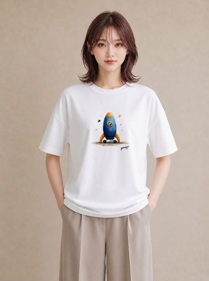 Tシャツ レディース ロケット 星空 宇宙 イラスト 普段使い ペアコーデ 秋コーデ 白T
