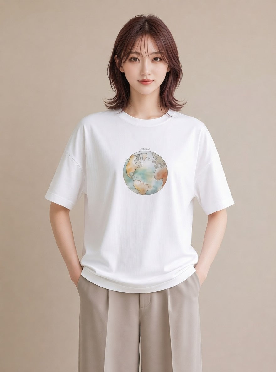グラフィックTシャツ レディース オーロラ 星空 宇宙 イラスト 個性的 お出かけ 普段着 白T