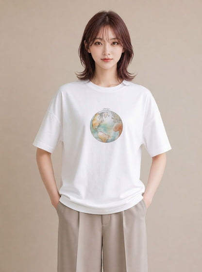 グラフィックTシャツ レディース オーロラ 星空 宇宙 イラスト 個性的 お出かけ 普段着 白T