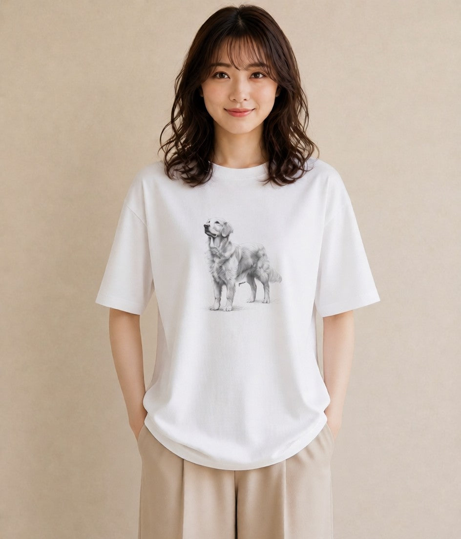 プリントTシャツ レディース ゴールデンレトリバー ゴールデン 犬 いぬ イラスト 淡色 旅行用 海 白T