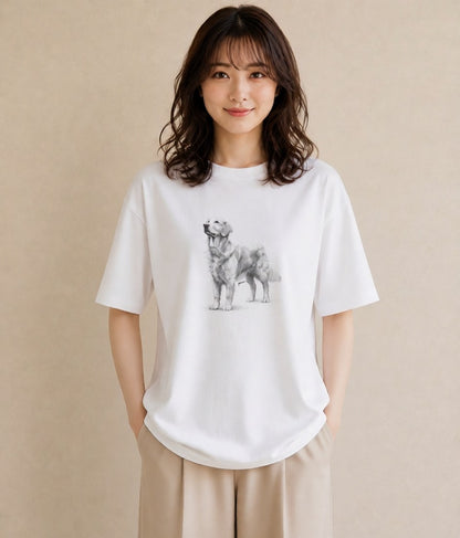 プリントTシャツ レディース ゴールデンレトリバー ゴールデン 犬 いぬ イラスト 淡色 旅行用 海 白T
