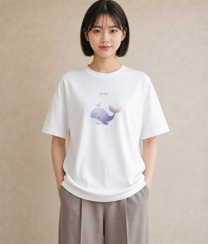 半袖Tシャツ レディース イルカ 海の生き物 海 イラスト 上品 ホワイトデー 春服 白T