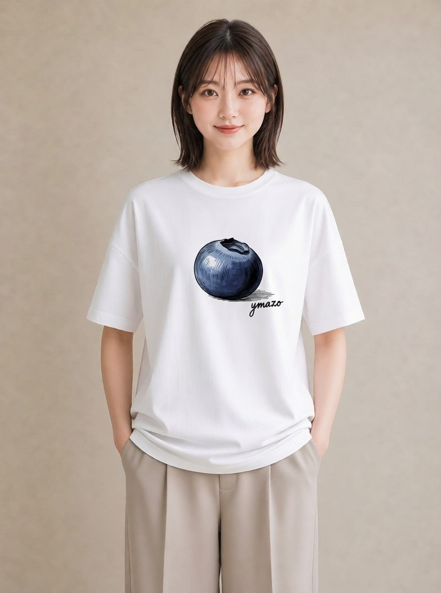 デザインTシャツ レディース ブルーベリー 食べ物 フード イラスト 可愛い 買い物 夏コーデ 白T