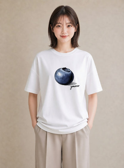 デザインTシャツ レディース ブルーベリー 食べ物 フード イラスト 可愛い 買い物 夏コーデ 白T