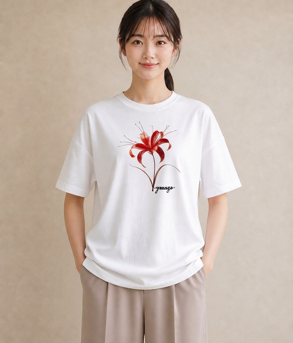 デザインTシャツ レディース 彼岸花 花 花柄 イラスト モード 敬老の日 ホワイトデー 白T