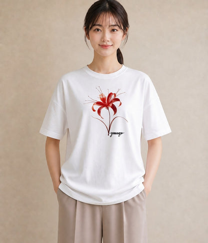 デザインTシャツ レディース 彼岸花 花 花柄 イラスト モード 敬老の日 ホワイトデー 白T