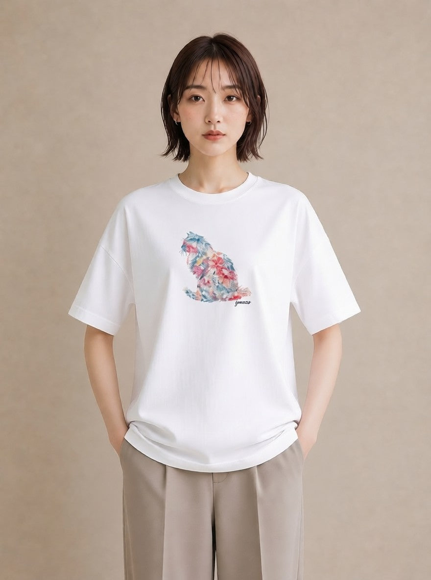 デザインTシャツ レディース ラグドール 猫 ねこ イラスト お洒落 買い物 夏コーデ 白T