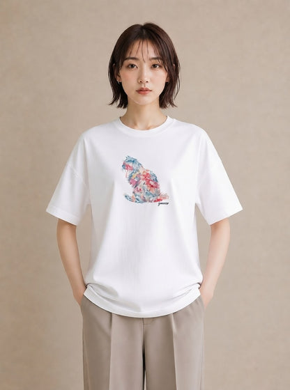 デザインTシャツ レディース ラグドール 猫 ねこ イラスト お洒落 買い物 夏コーデ 白T