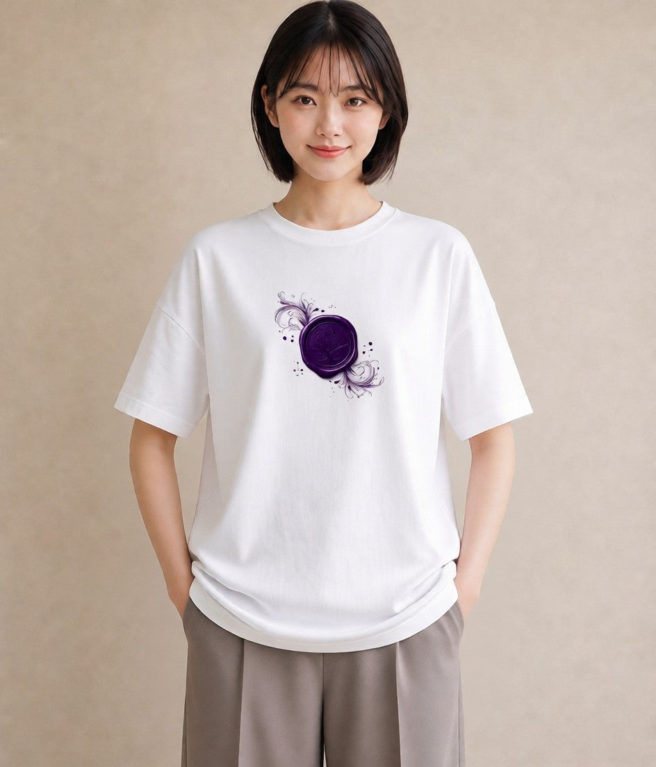 プリントTシャツ レディース 封蝋 手紙 アンティーク ナチュラル イラスト ポップ 春服 ミセス 白T