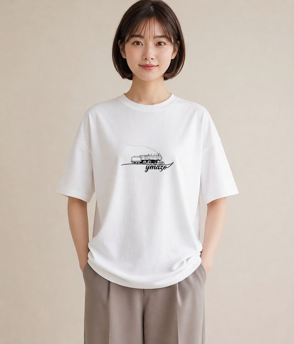 プリントTシャツ レディース 駅のホーム ローカル線 駅 ナチュラル アンティーク イラスト 上品 週末コーデ 敬老の日 白T