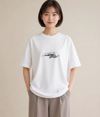 プリントTシャツ レディース 駅のホーム ローカル線 駅 ナチュラル アンティーク イラスト 上品 週末コーデ 敬老の日 白T