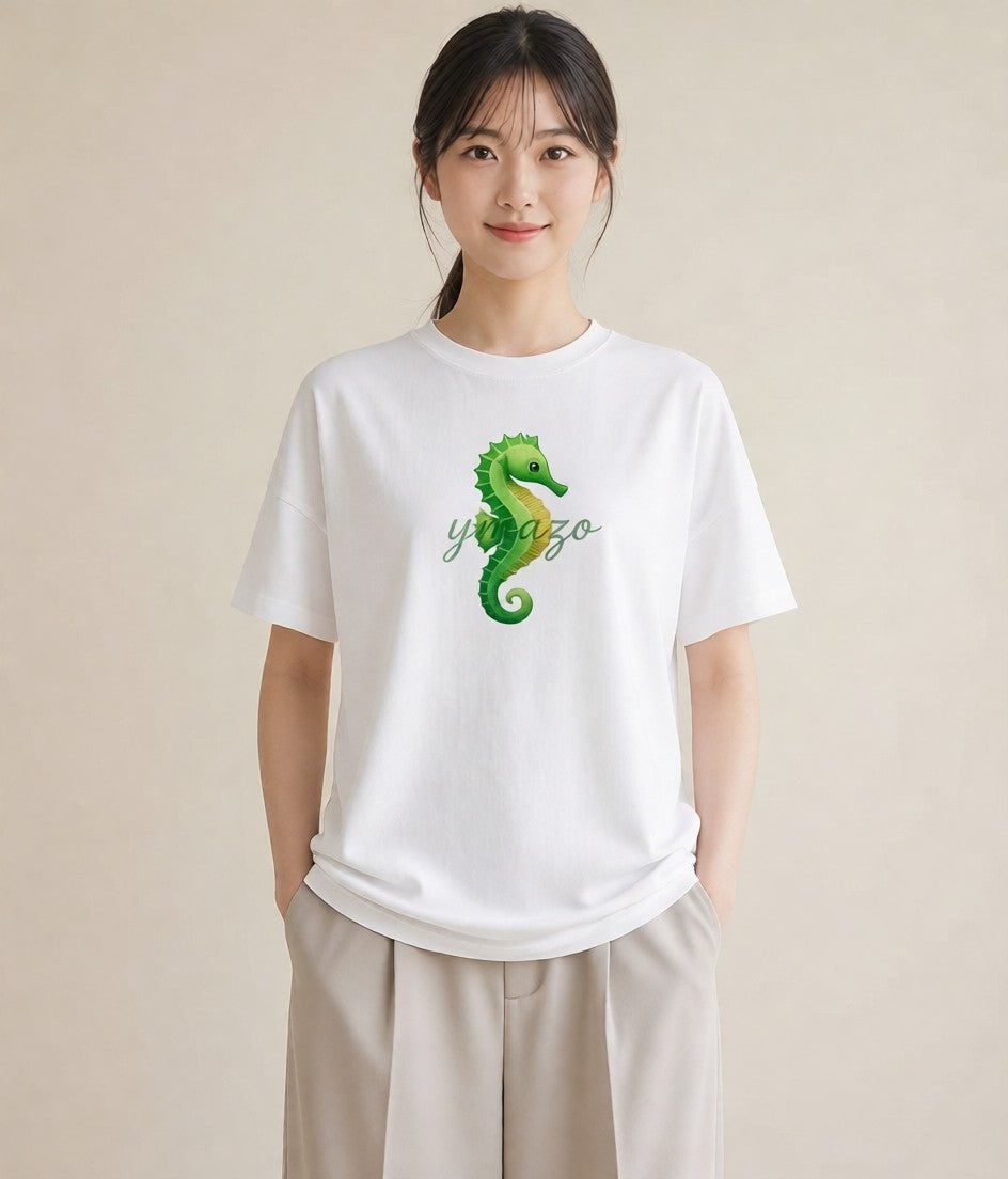 デザインTシャツ レディース タツノオトシゴ 海の生き物 海 イラスト 休日コーデ ミセス 春コーデ 白T