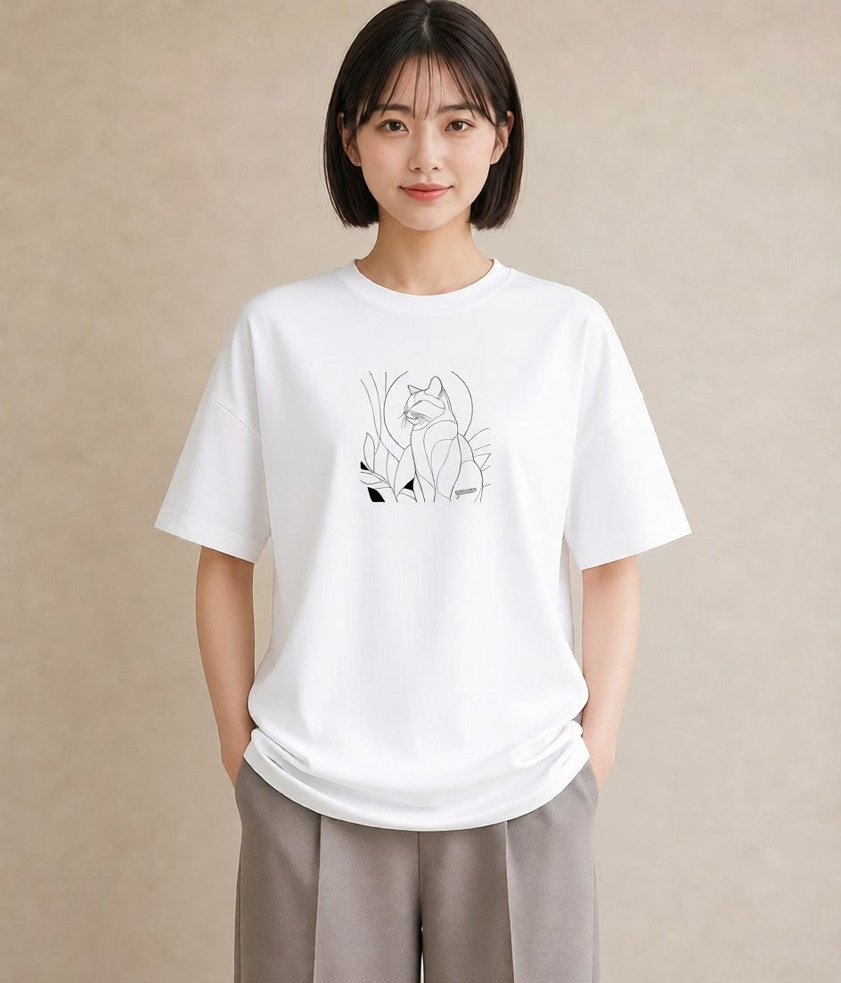 プリントTシャツ レディース 猫 ねこ ネコ イラスト カフェコーデ 送別ギフト 通勤 白T
