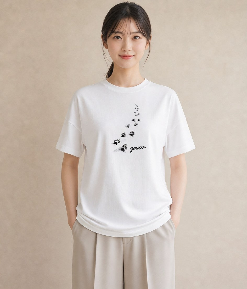 グラフィックTシャツ レディース 肉球 猫 ねこ イラスト 淡色 ミセス 春コーデ 白T