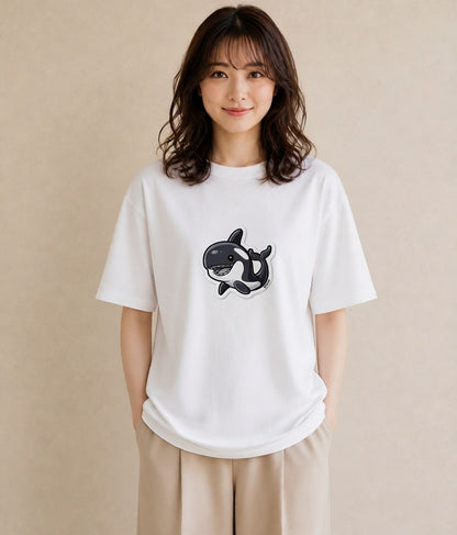 グラフィックTシャツ レディース クジラ 海の生き物 海 イラスト きれいめカジュアル 社会人 女性 白T