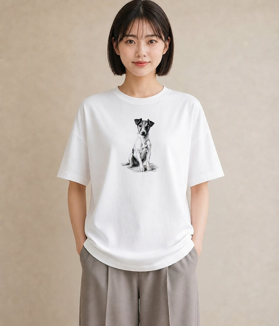 半袖Tシャツ レディース ジャックラッセルテリア 犬 いぬ イラスト ボタニカル 母娘コーデ 自分用 白T