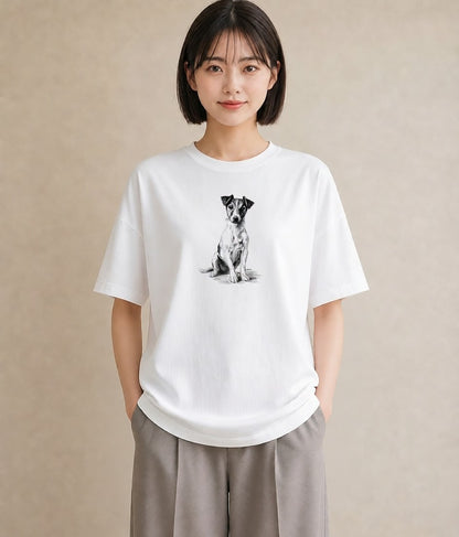 半袖Tシャツ レディース ジャックラッセルテリア 犬 いぬ イラスト ボタニカル 母娘コーデ 自分用 白T