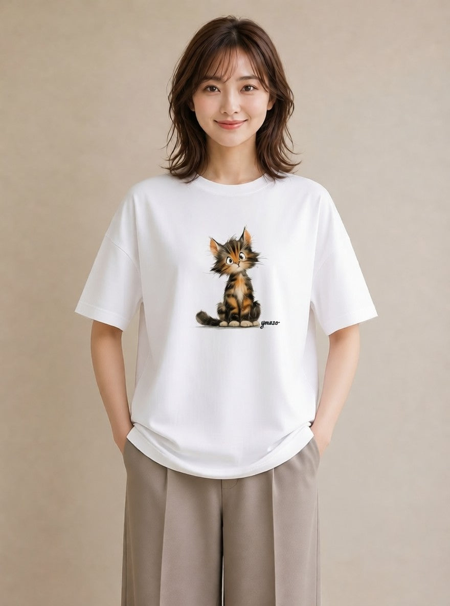 グラフィックTシャツ レディース ベンガル 猫 ねこ イラスト 淡色 女子会 お揃い 白T