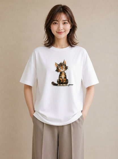 グラフィックTシャツ レディース ベンガル 猫 ねこ イラスト 淡色 女子会 お揃い 白T